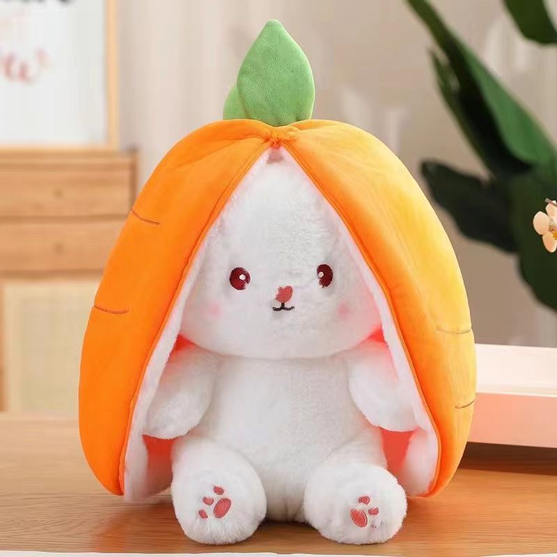 Kawaii Fruit Transfigured Bunny Plush Toy Cute Carrot Strawberry Turn Into Rabbit Plush Toy Kids Birthday Christmas Gift Muppet