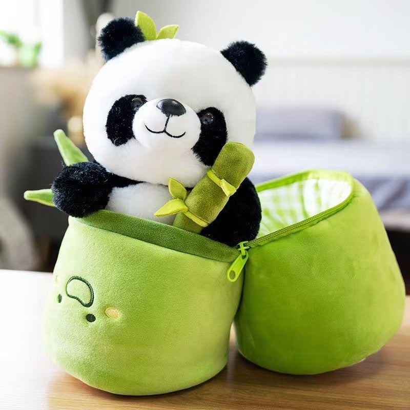 Bamboo tube panda Stuffed toy cute pillow hug bamboo doll simulation panda doll birthday gift